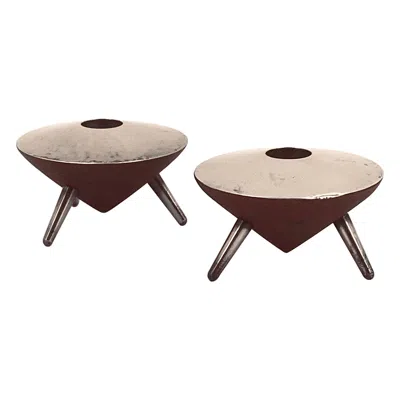 Pre-owned Georg Jensen Rare Pair Of Danish Modern Teak & Silver Atomic Age Candleholders In Sand