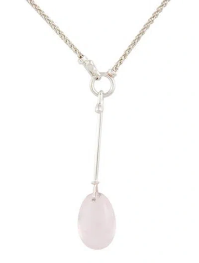 Pre-owned Georg Jensen Rose Quartz Drop Pendant Necklace, 31" In Multi