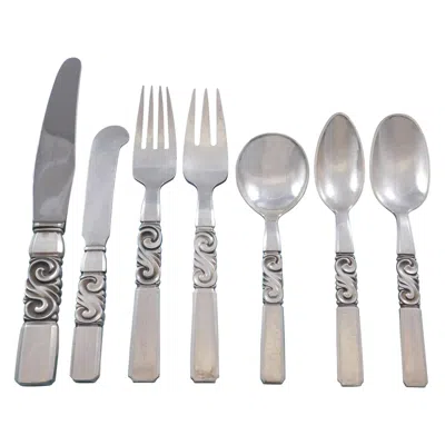 Pre-owned Georg Jensen Scroll By  Danish Sterling Silver Flatware Set Service 45 Pieces