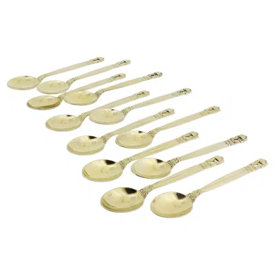 Pre-owned Georg Jensen Set Of 12  'acorn' Gilt Sterling Silver Mocha Or Demitasse Spoons In Sand