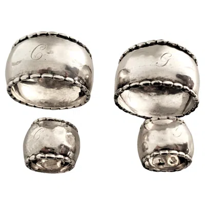 Pre-owned Georg Jensen Set Of 4  Sterling Silver Hand Hammered Napkin Rings In Sand