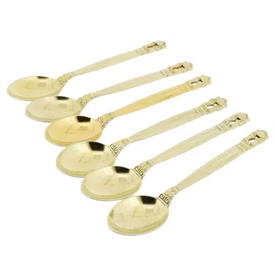 Pre-owned Georg Jensen Set Of 6  'acorn' Gilt Sterling Silver Mocha Spoons In Sand
