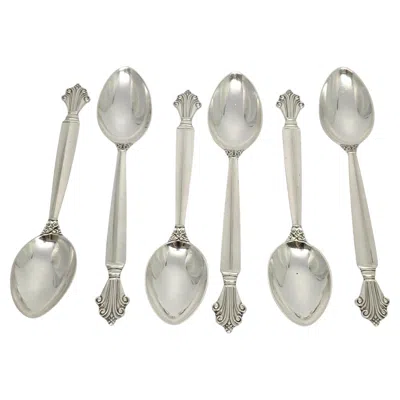 Pre-owned Georg Jensen Set Of 6  Denmark Acanthus Sterling Silver Teaspoons 5 3/4" # 19723 In Multi