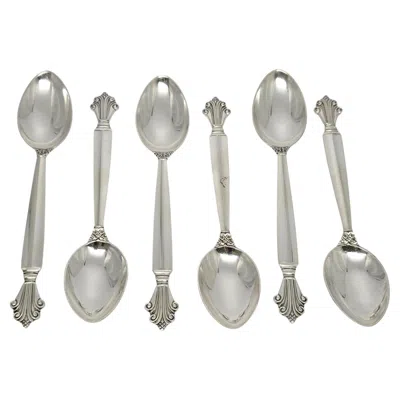 Pre-owned Georg Jensen Set Of 6  Denmark Acanthus Sterling Silver Teaspoons 5 3/4" # 19724 In Multi