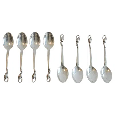Pre-owned Georg Jensen Set Of Eight Sterling Silver Blossom Spoons By , Denmark