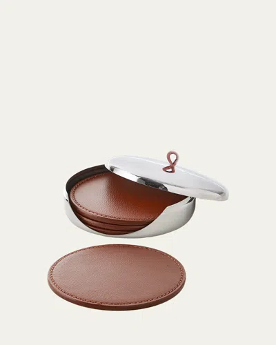 Georg Jensen Sky Leather Coasters, Set Of 4 In Silver