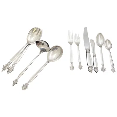 Pre-owned Georg Jensen Sterling Silver 76-piece Flatware Set In Acanthus Pattern For 12