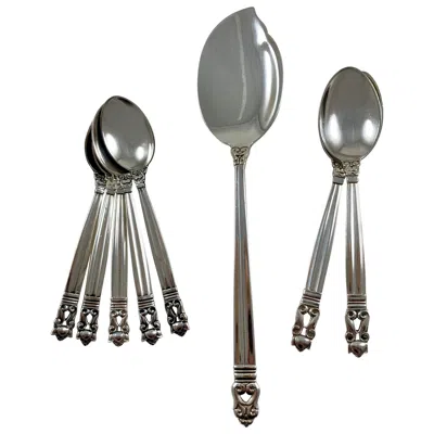 Pre-owned Georg Jensen Sterling Silver Acorn Pattern Breakfast Spoon Service Mixed Set / 8