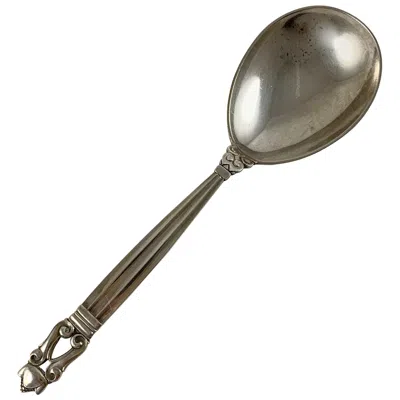 Pre-owned Georg Jensen Sterling Silver Acorn Pattern Serving Spoon Denmark Circa 1915-1919