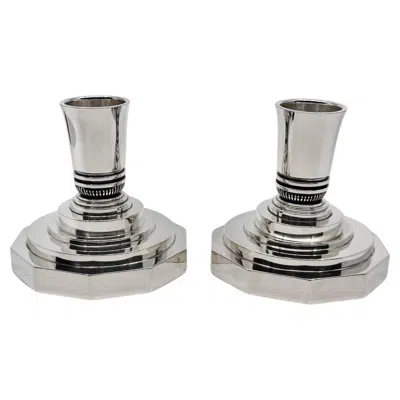 Pre-owned Georg Jensen Sterling Silver Art Deco Candlesticks 691b