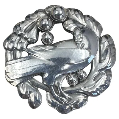 Pre-owned Georg Jensen Sterling Silver Bird Brooch Large 6cm Size Rare 5 Berry Design 70 In Multi