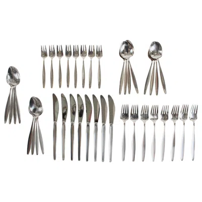 Pre-owned Georg Jensen Sterling Silver Cypres By Tias Eckhoff Cutlery Set For 8 Persons