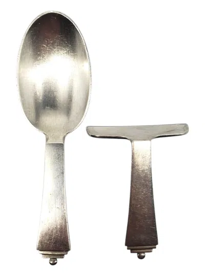 Pre-owned Georg Jensen Sterling Silver Denmark Baby Spoon & Food Pusher #22657 In Multi