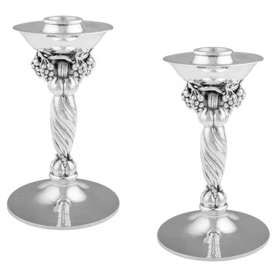 Pre-owned Georg Jensen Sterling Silver Grape Candlesticks 263a In Purple