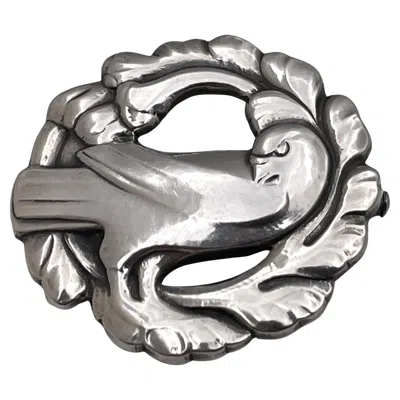 Pre-owned Georg Jensen Sterling Silver Hammered Brooch #165 With Bird From 1930s