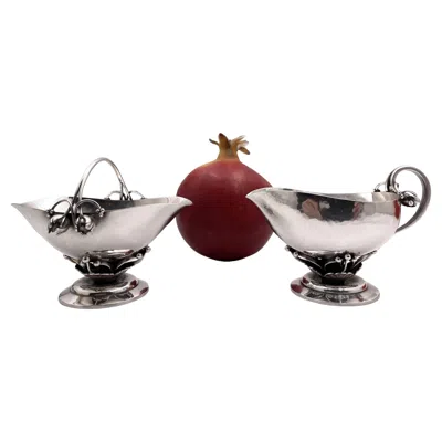 Pre-owned Georg Jensen Sterling Silver Hand-hammered Creamer & Sugar Bowl #235a