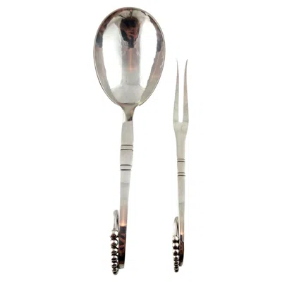 Pre-owned Georg Jensen Sterling Silver Ladle And Two Tine Meat Fork Ornament #41 #18475 In Multi