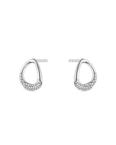 Georg Jensen Sterling Silver Offspring Pave Diamond Stud Earrings In White/silver