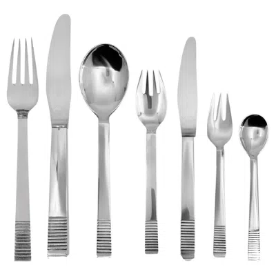 Pre-owned Georg Jensen Sterling Silver Parallel Silverware For 12
