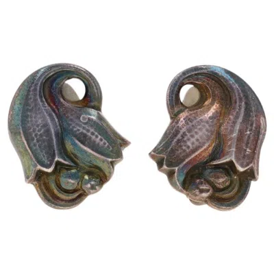 Pre-owned Georg Jensen Tulip Vintage Large Stud Earrings Sterling 925 Danish 100 Clip-ons In Multi