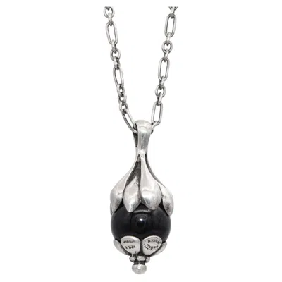 Pre-owned Georg Jensen Vintage 1991  Sterling Silver Onyx Heritage Pendant Necklace In Black