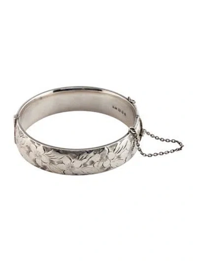 Pre-owned Georg Jensen Vintage Engraved Hinged Bangle Bracelet, 7" In Multi