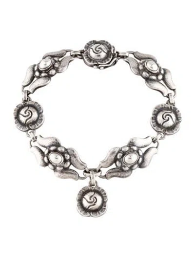 Pre-owned Georg Jensen Vintage Floral Bracelet, 6.5" In Multicolor
