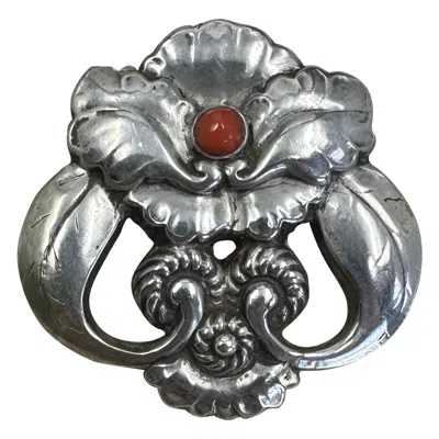 Pre-owned Georg Jensen Vintage  Rare Coral Sterling Silver Orchid Flower Brooch Number 97 In Red