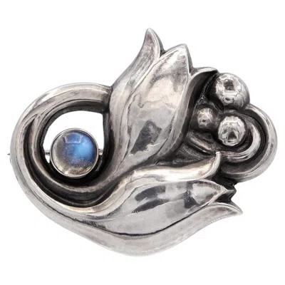 Pre-owned Georg Jensen Vintage  Sterling Silver No. 100 Moonstone Tulip Brooch In Multi