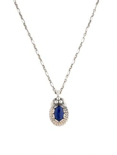 Pre-owned Georg Jensen Vintage Lapis Pendant Necklace, 18" In Multicolor