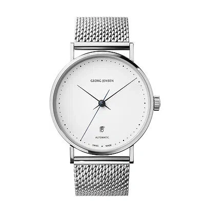 Pre-owned Georg Jensen Watch W/ White Dial & Steel Bracelet - Koppel K41-st70