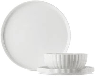 Georg Jensen White Bernadotte Dinnerware Set, 3 Pcs