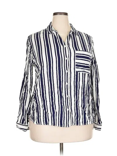 Pre-owned George 3/4 Sleeve Button Down Shirt In Blue