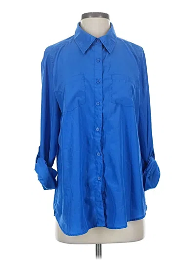 Pre-owned George 3/4 Sleeve Button Down Shirt In Blue