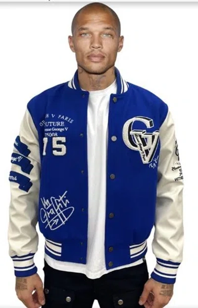Pre-owned George Avenue  V Paris Men's Varsity Jacket Size Large In Blue