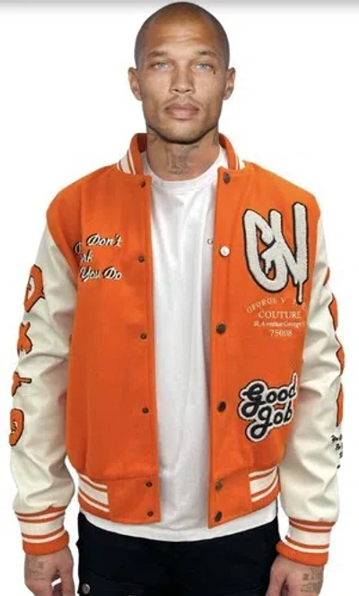 Pre-owned George Avenue  V Paris Men's Varsity Jacket Size Large In Orange