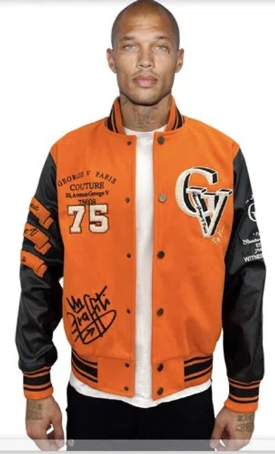Pre-owned George Avenue  V Paris Men's Varsity Jacket Size Large In Orange