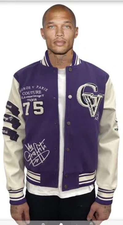 Pre-owned George Avenue  V Paris Men's Varsity Jacket Size Large In Purple