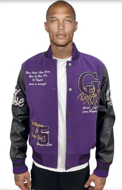 Pre-owned George Avenue  V Paris Men's Varsity Jacket Size Large In Purple