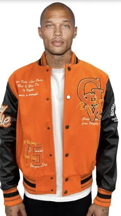 Pre-owned George Avenue  V Paris Men's Varsity Jacket Size Medium In Orange