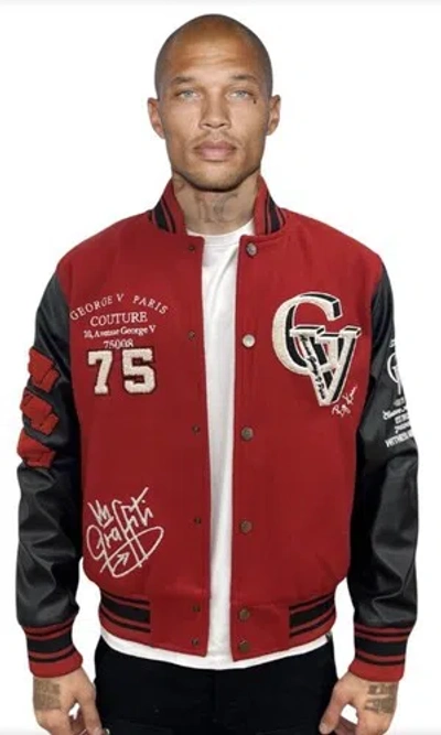 Pre-owned George Avenue  V Paris Men's Varsity Jacket Size Medium In Red