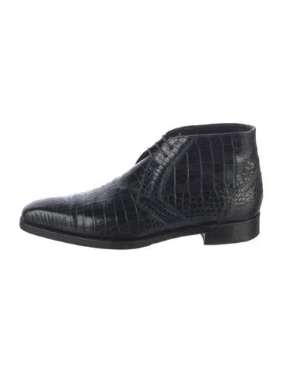 Pre-owned George Cleverley Bespoke Alligator Lace-up Boots In Blue