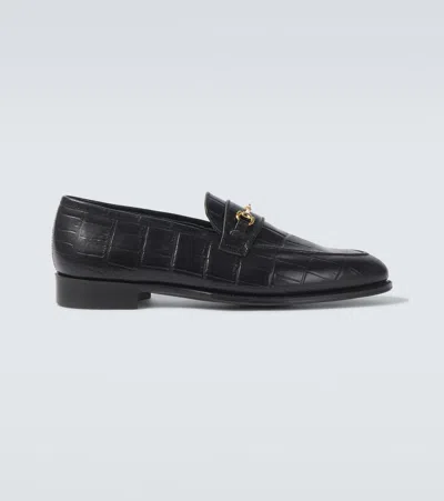 George Cleverley Colony Croc-effect Leather Loafers In Black