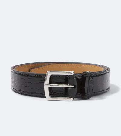 George Cleverley Croc-effect Patent Leather Belt In Black