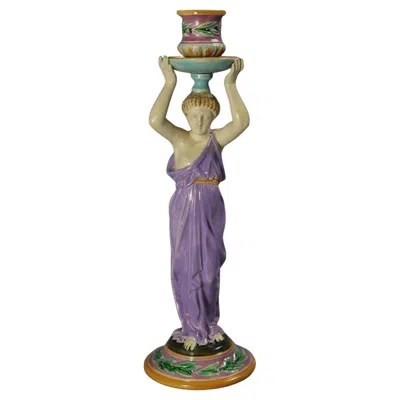 Pre-owned George Jones & Sons George Jones Majolica Egyptian Figural Candlestick In Gray