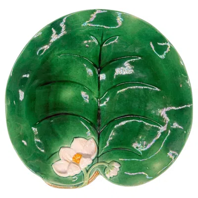 Pre-owned George Jones Majolica Water Lily Plate Glazed In Lush Greens, English, Ca. 1869 In Blue
