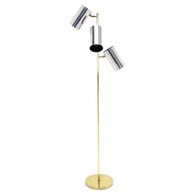 Pre-owned George Kovacs Midcentury Brass Base Tripple Floor Lamp Three Fully Adjustable Chrome Shades In Sand