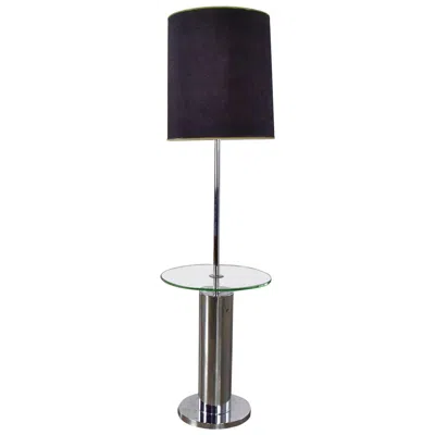 Pre-owned George Kovacs Modern Chrome Cylinder Floor Lamp With Glass Side Table Style Of  In Black