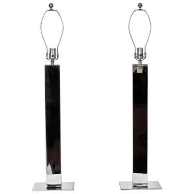 Pre-owned George Kovacs Monumental Pair  Chromed Steel "skyscraper" Table Lamps, C. 1970 In Black