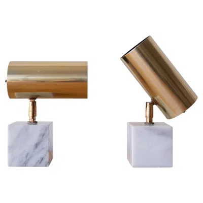 Pre-owned George Kovacs Pair Of 1970�s  Stem Spot Lamps Brass And Italian Marble In Clear